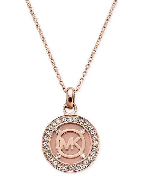 michael kors rose gold crystal logo disc pendant|michael kors rose gold bracelet.